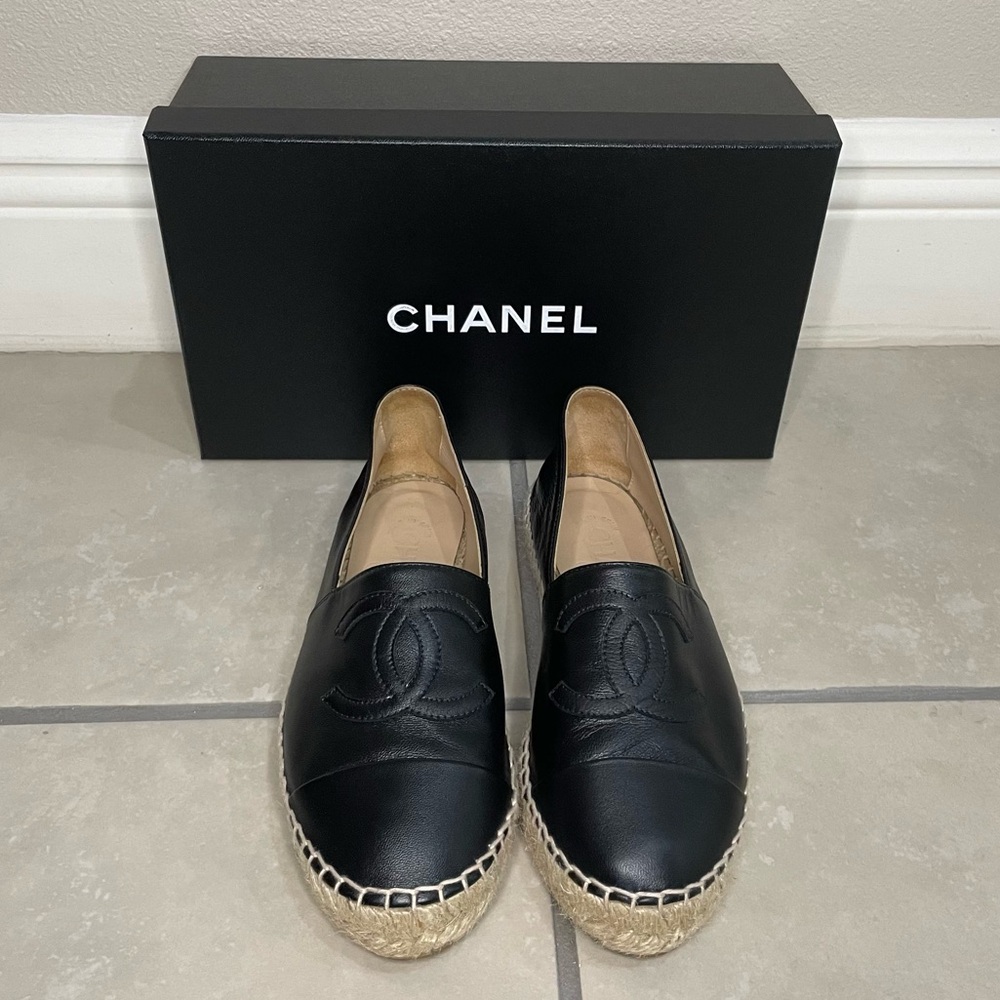 Chanel Black Leather Espadrilles Size 37 G29762